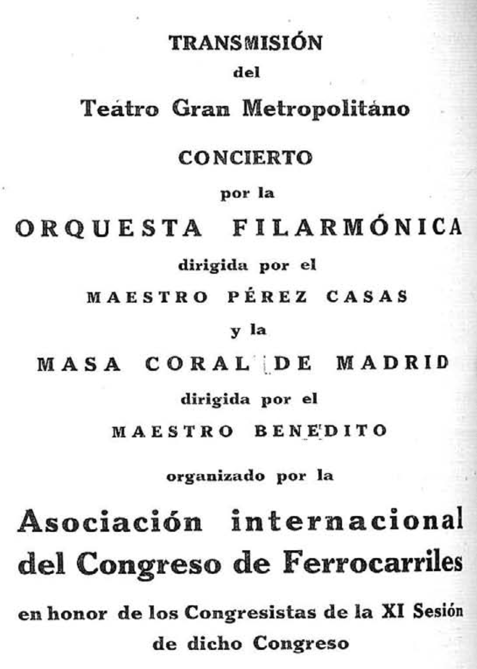 Transmisión en directo Orquesta Filarmónica, Masa Coral, Benedito, Pérez Casas.