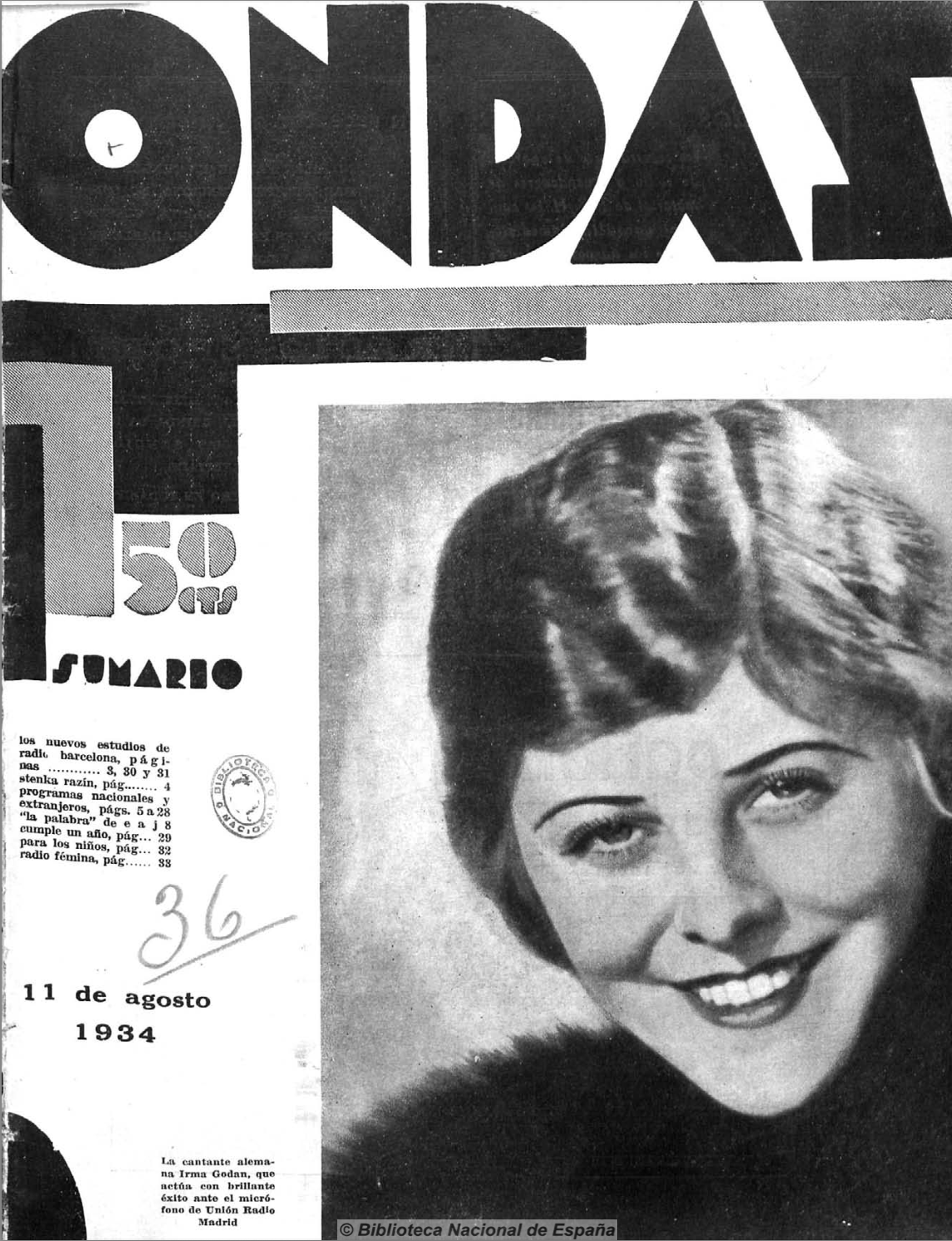 Irma Godan, cantante alemana en portada