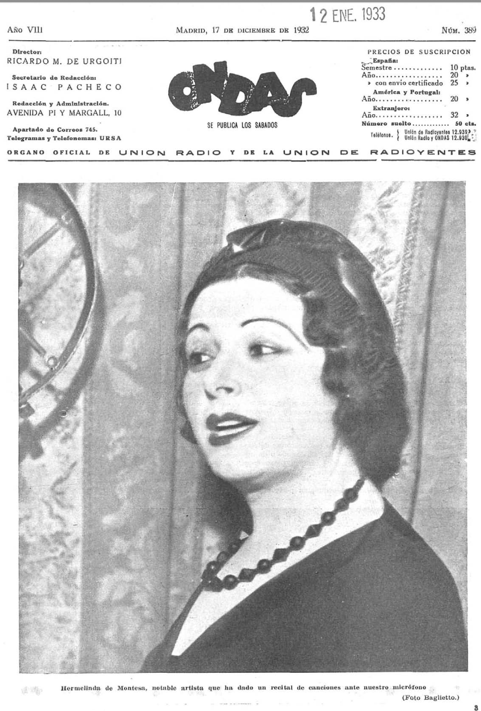 Hermelinda de Montesa, cantante en Portada