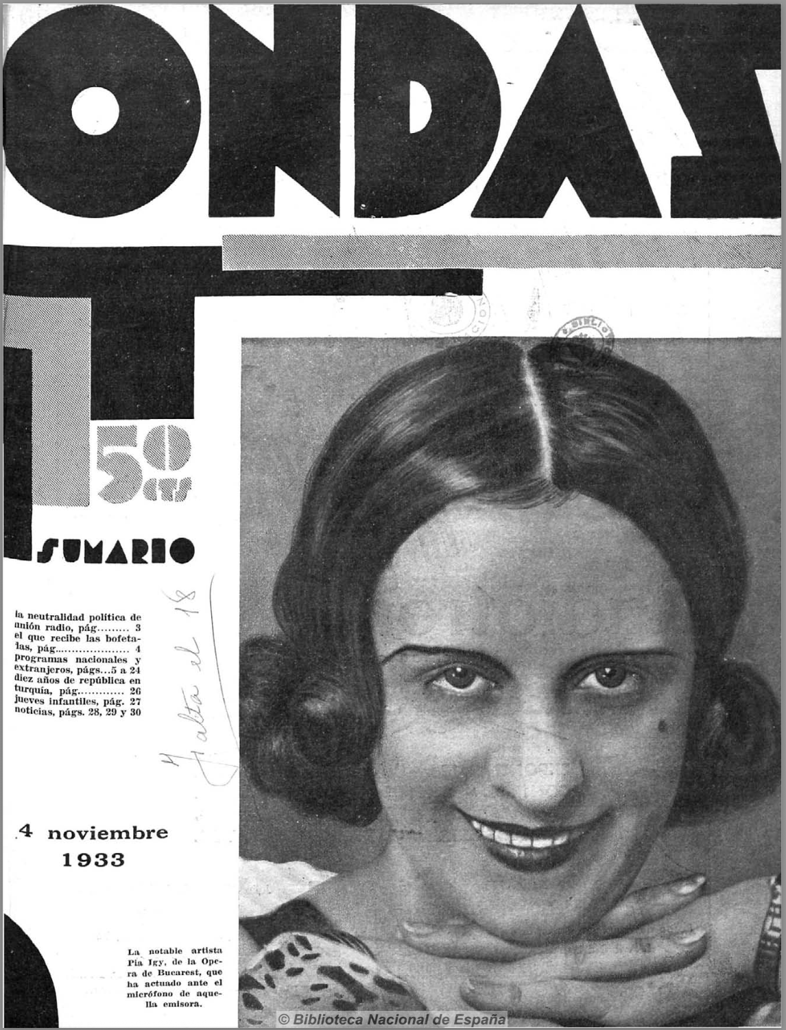 Pia Igy, cantante en Portada