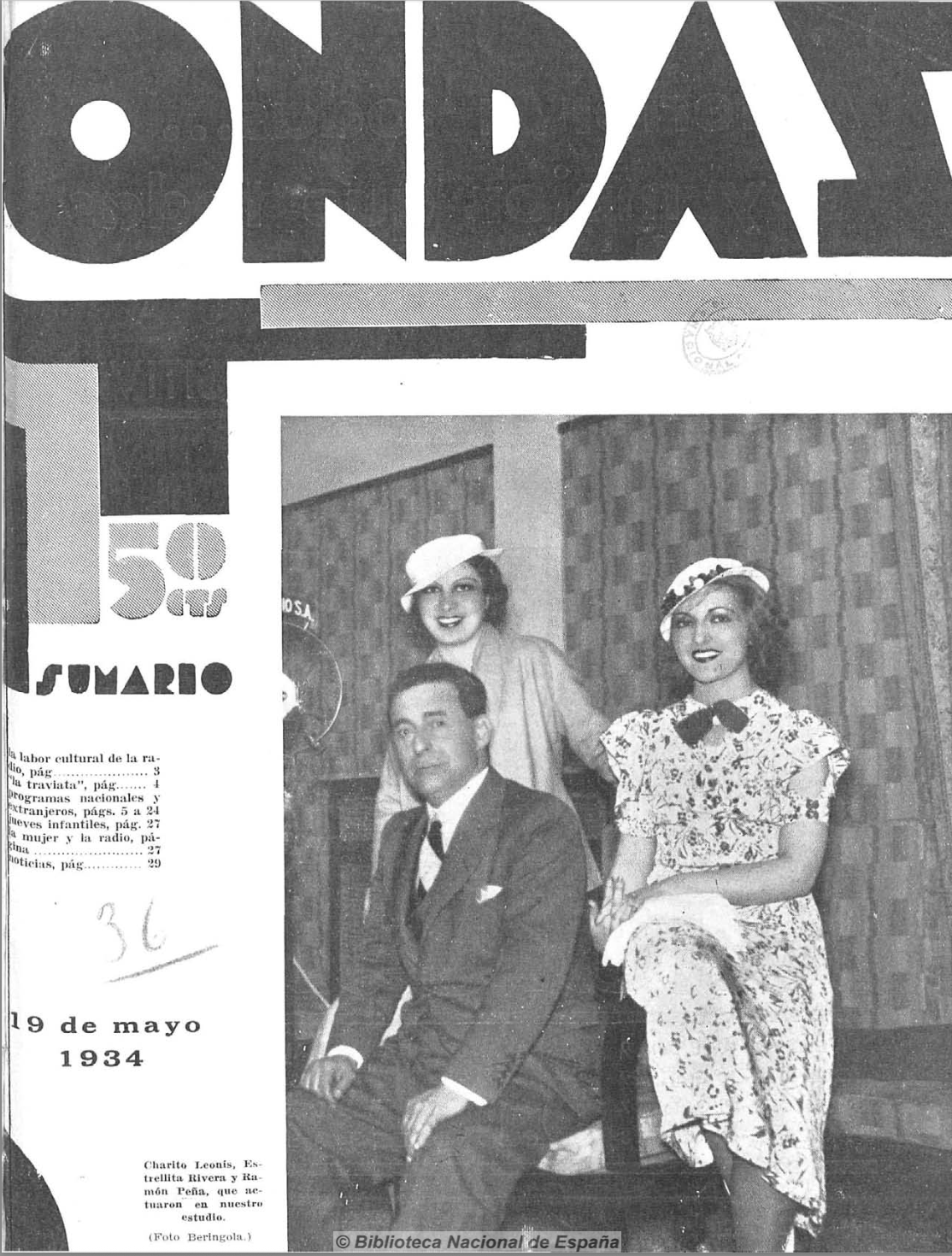 Charito Leonís, Estrellita Rivera y Ramón Peña, cantantes en Portada