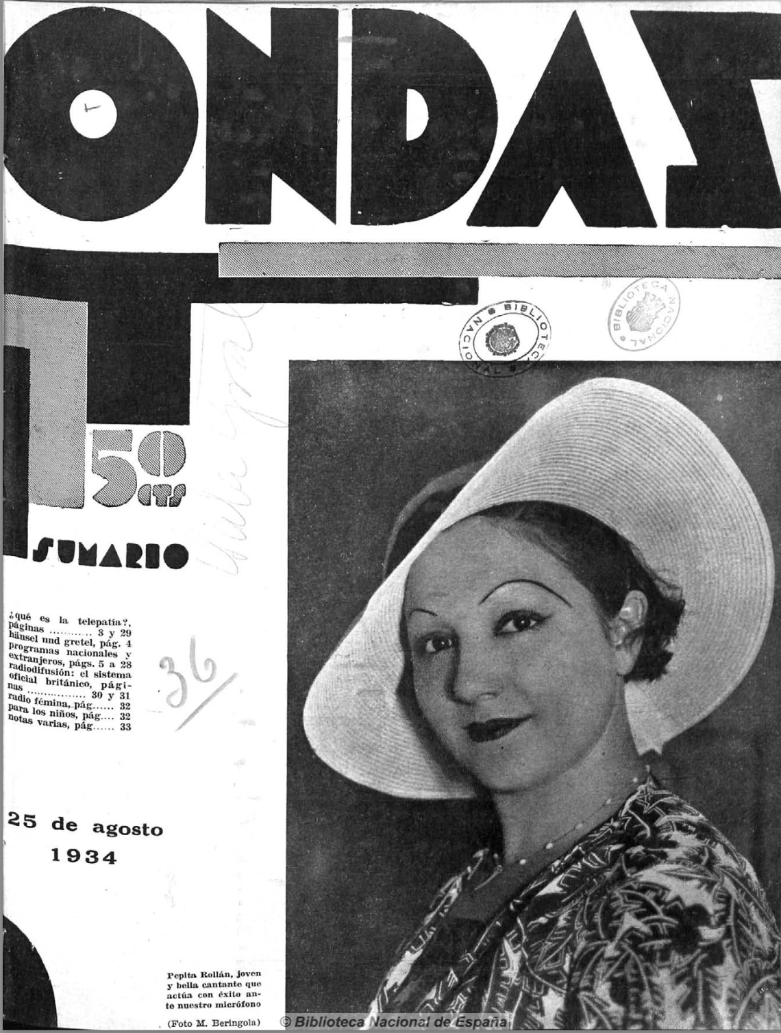 Pepita Rollán, cantante en Portada