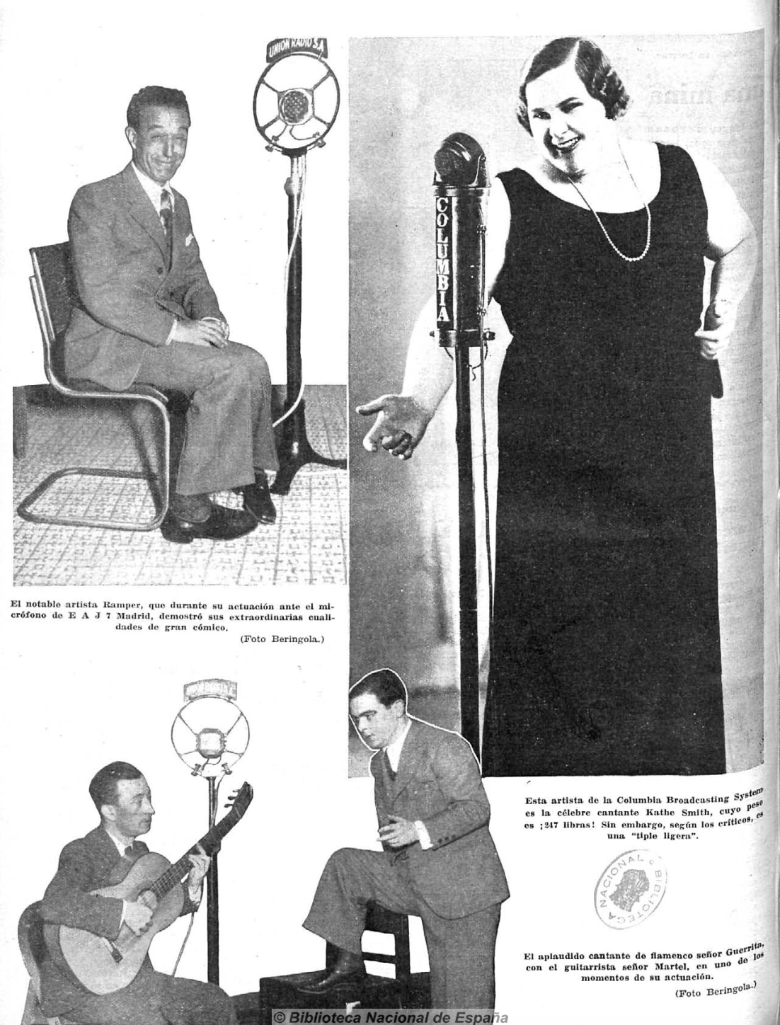 Kathe Smith cantante (comentarios sexistas por su cuerpo), Guerrita cantaor flamenco, Martel, guitarra