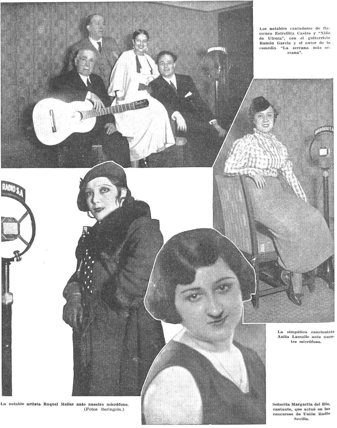 Estrellita Castro, Niño de Utrera a la guitarra, Ana Lasalle, Raquel Meller, Margarita del Rio, cantantes y cantaores flamencos, guitarra