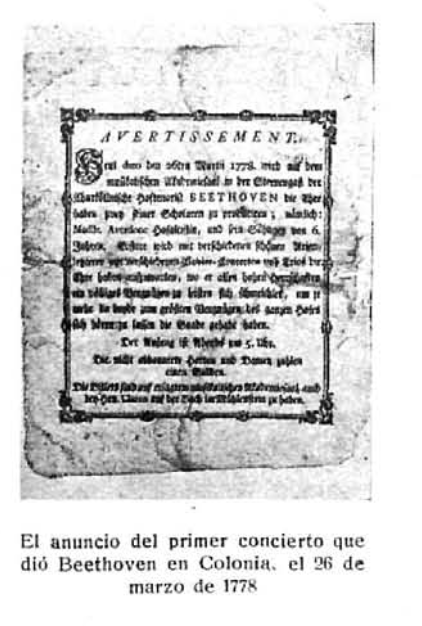 Anuncio primer concierto de Beethoven