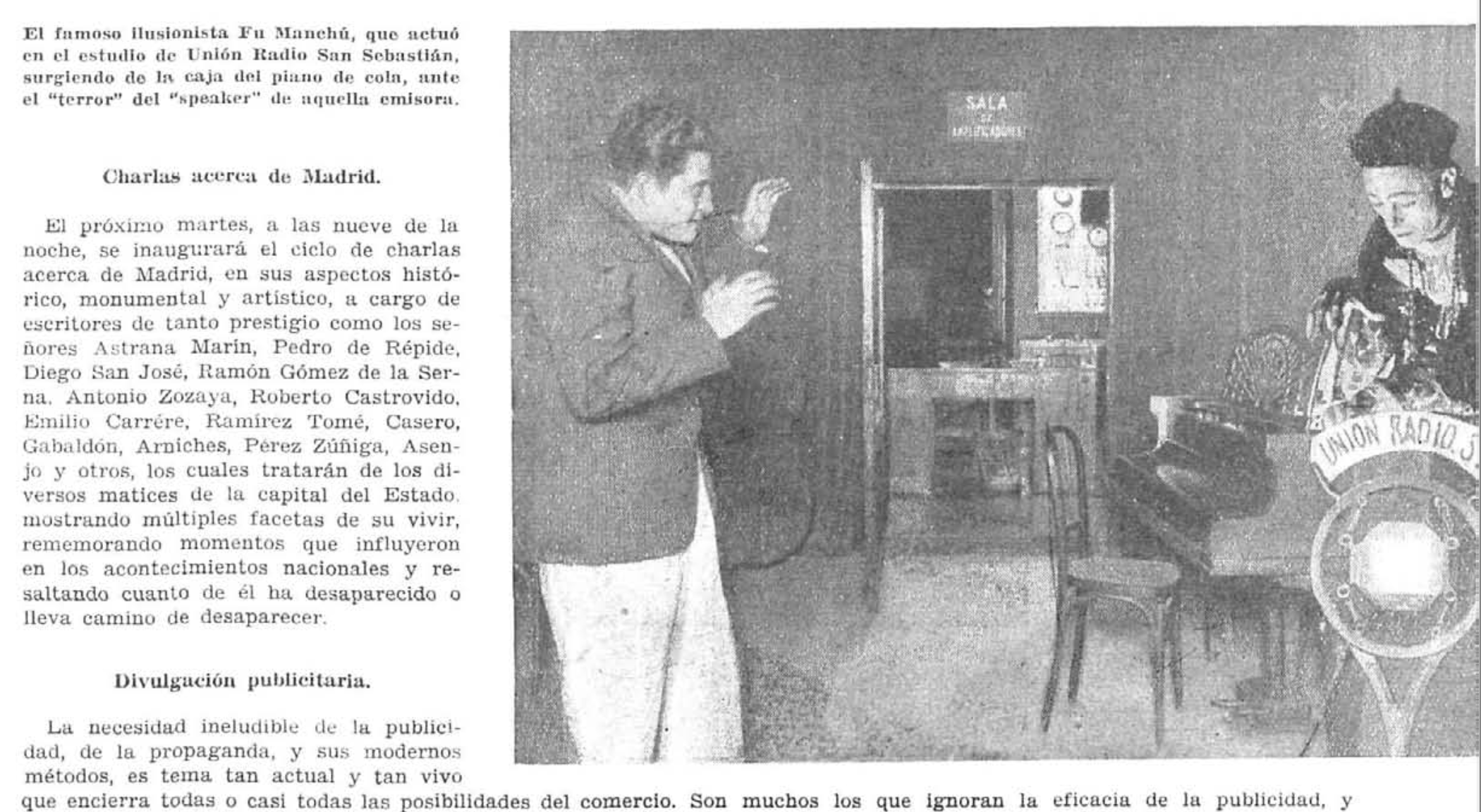 Fu Manchú surgiendo del interior del piano de cola de Unión Radio