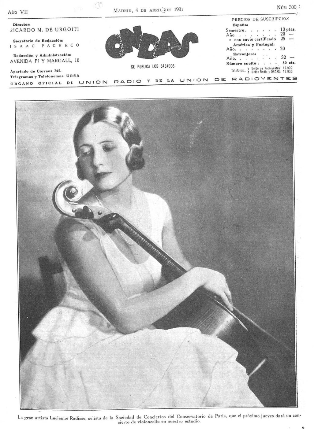 Lucienne Radisse, violonchelo  en Portada