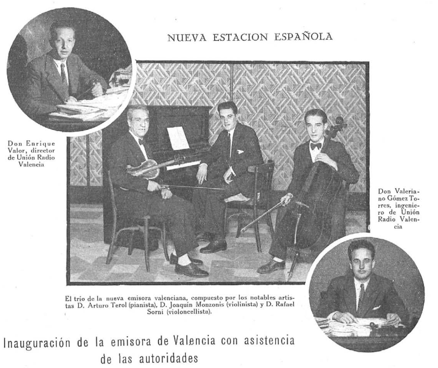 Trio Unión Radio Valencia, piano, violín y violonchelo