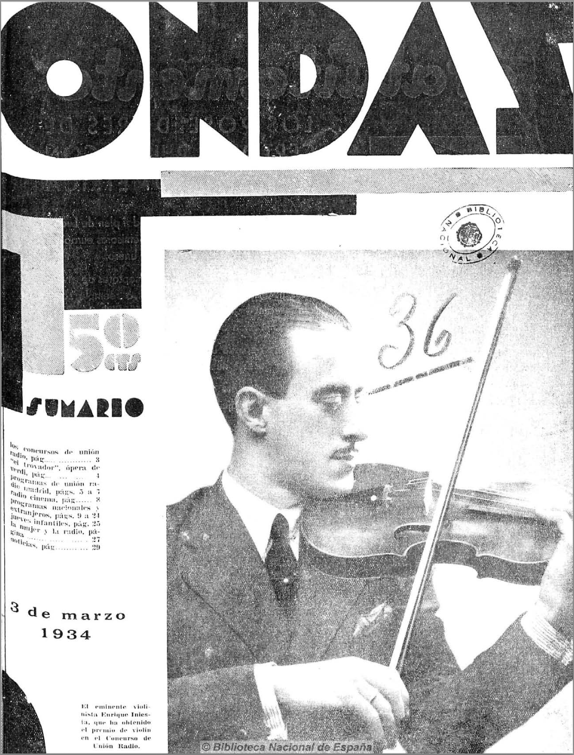 Enrique Iniesta, violín en Portada