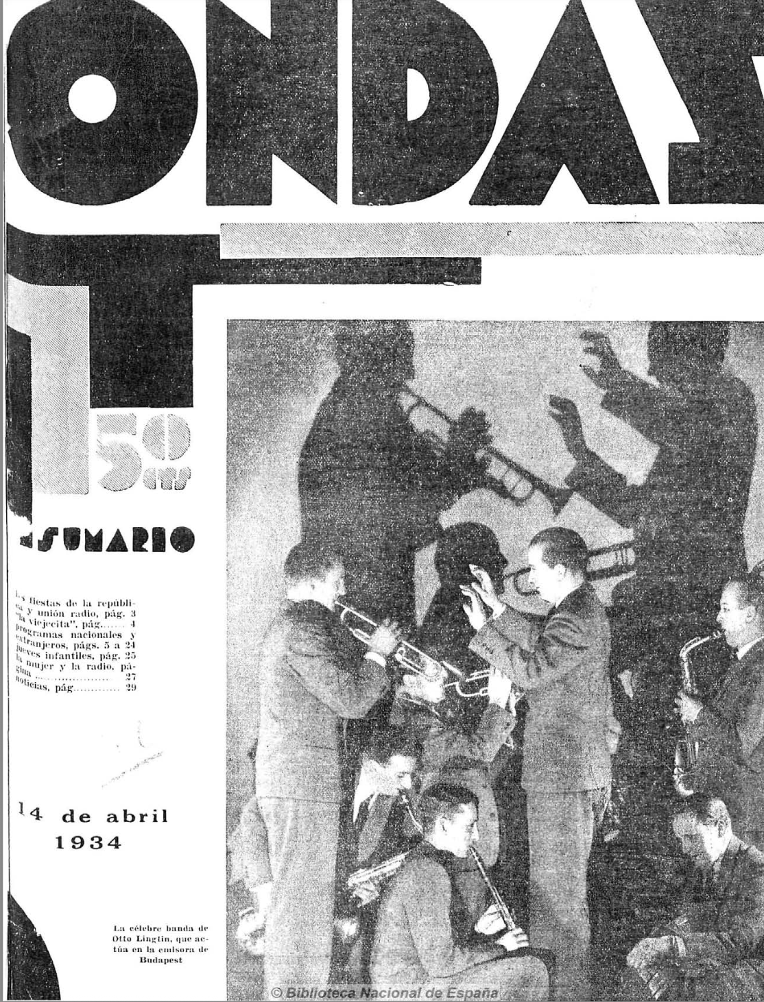 Banda de Otto Linglin (jazz), emisora de Budapest en Portada