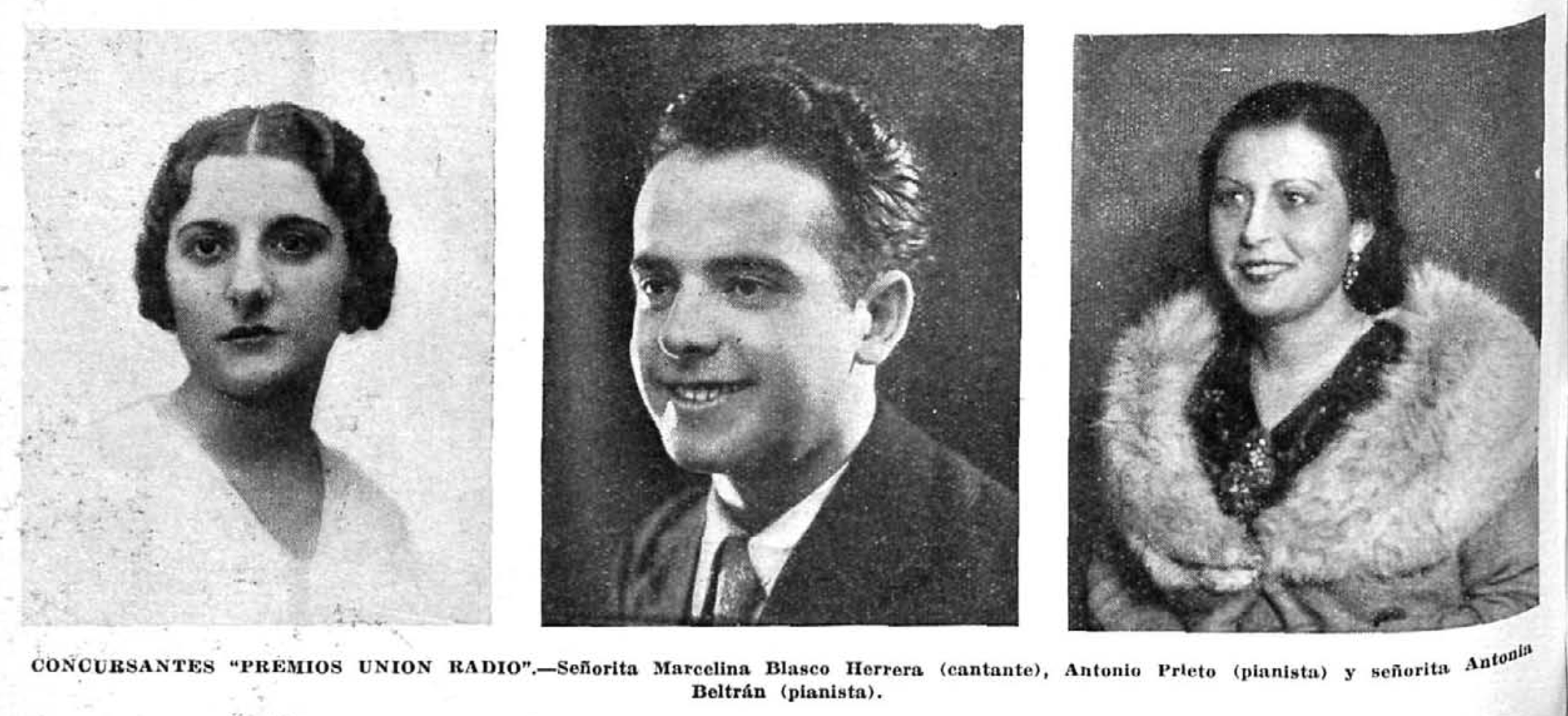 Marcelina Blanco, cantante, Antonio Prieto, piano, Antonia Beltrán, piano