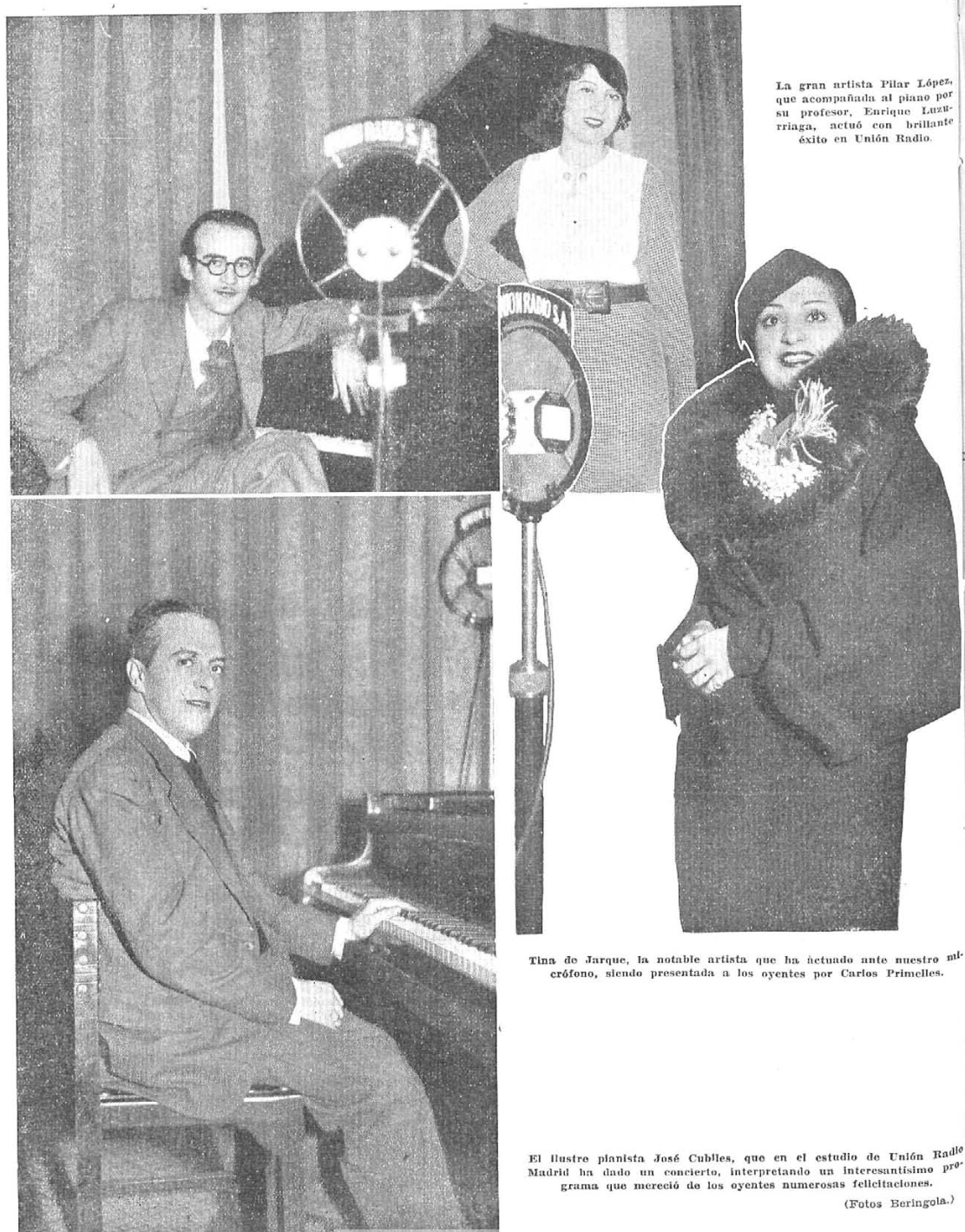 Pilar López cantante, Enrique Luzurriaga piano, José Cubiles, piano