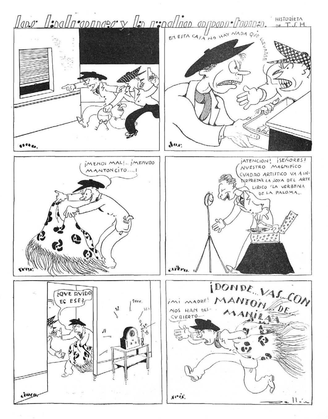 Los ladrones y la radio oportuna, tira cómica