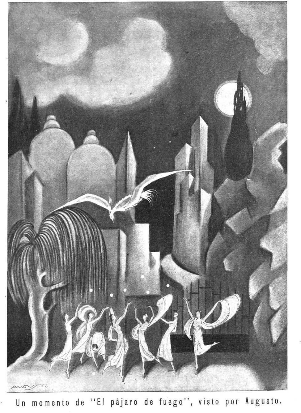 El pájaro de fuego de Stravinsky, ilustración de Augusto, 1929