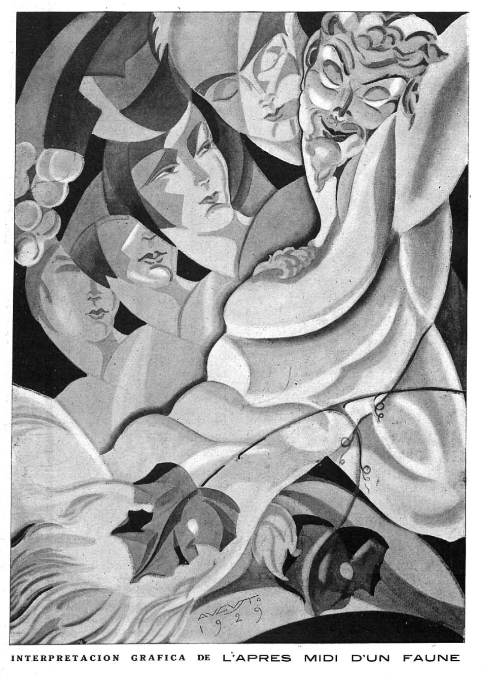 Preludio a la siesta de un fauno de Debussy, ilustración de Augusto, 1929