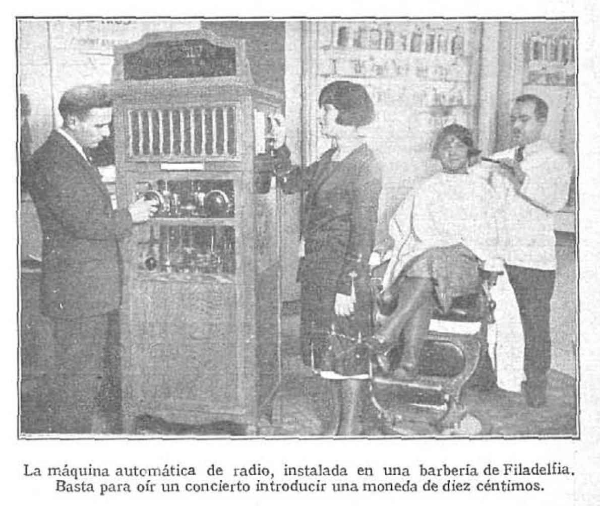 Máquina automática de radio en barbería de Filadelfia, 1926